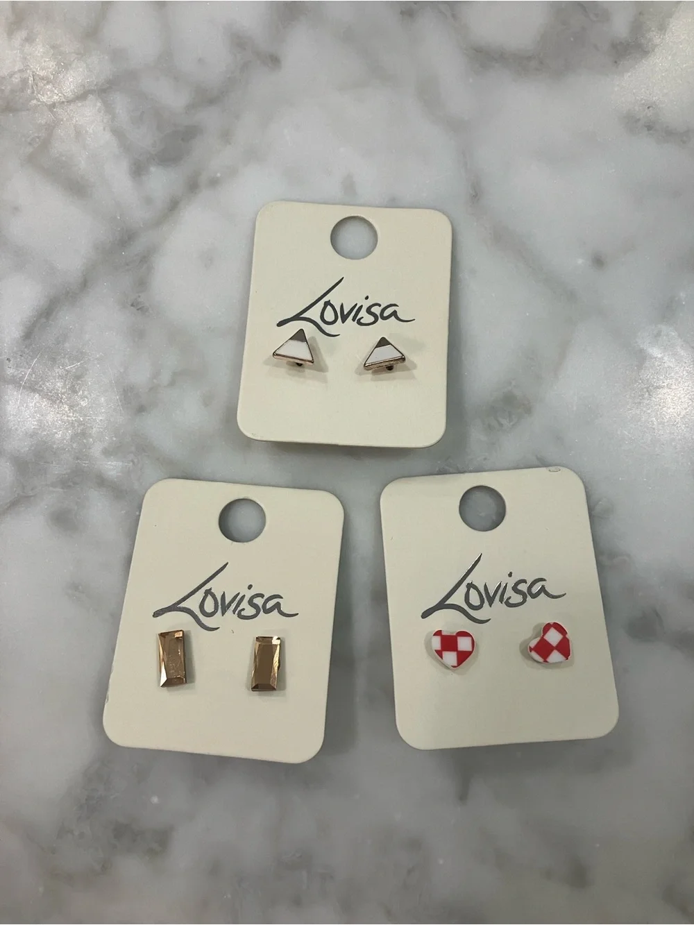 Lovisa Stud Earring pair- White, Gold & Red- set of 3 pairs